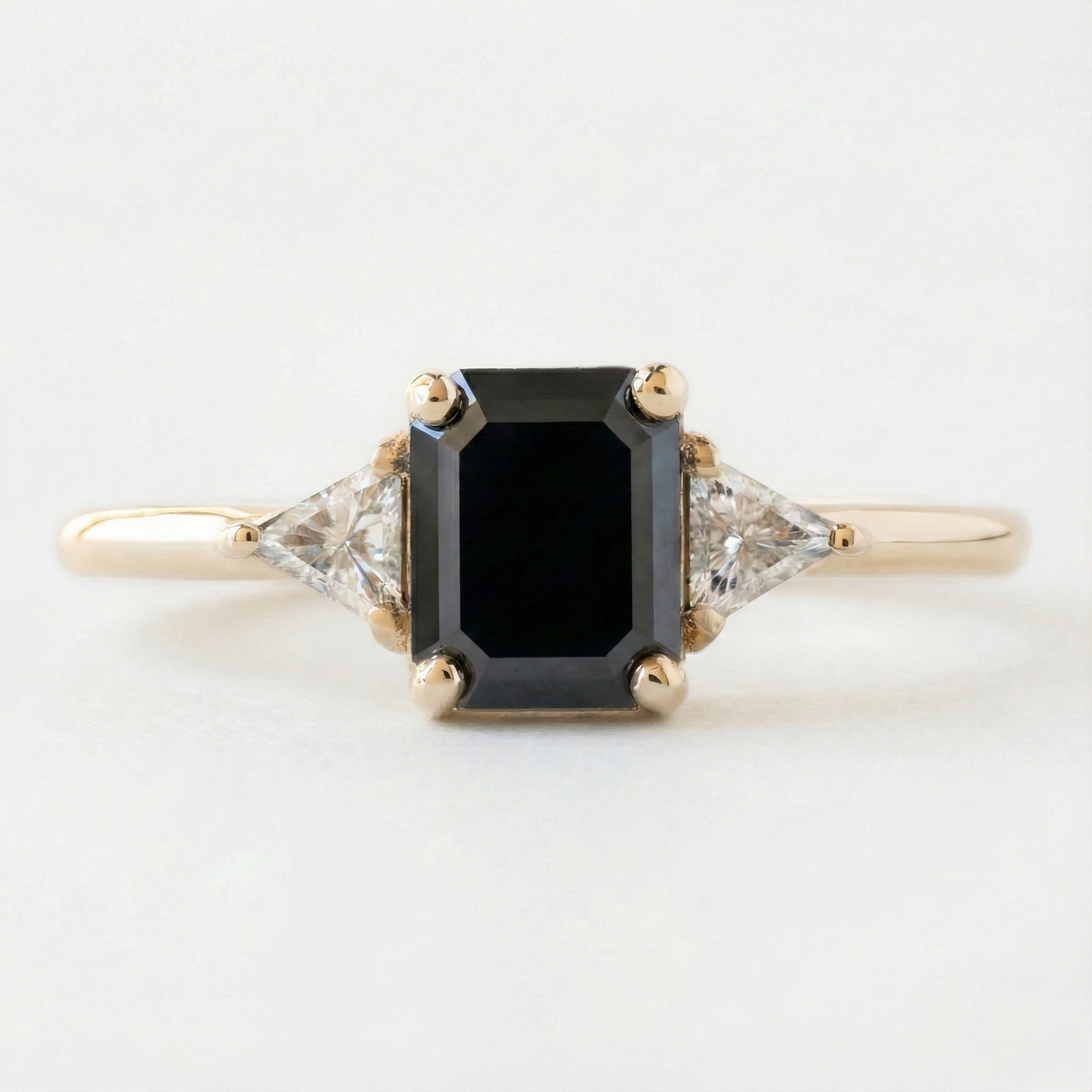 Elegance Emerald Cut Fancy Black Color Diamonds Designer Trilogy Solid Gold Ring - Shree Diamond Mfg